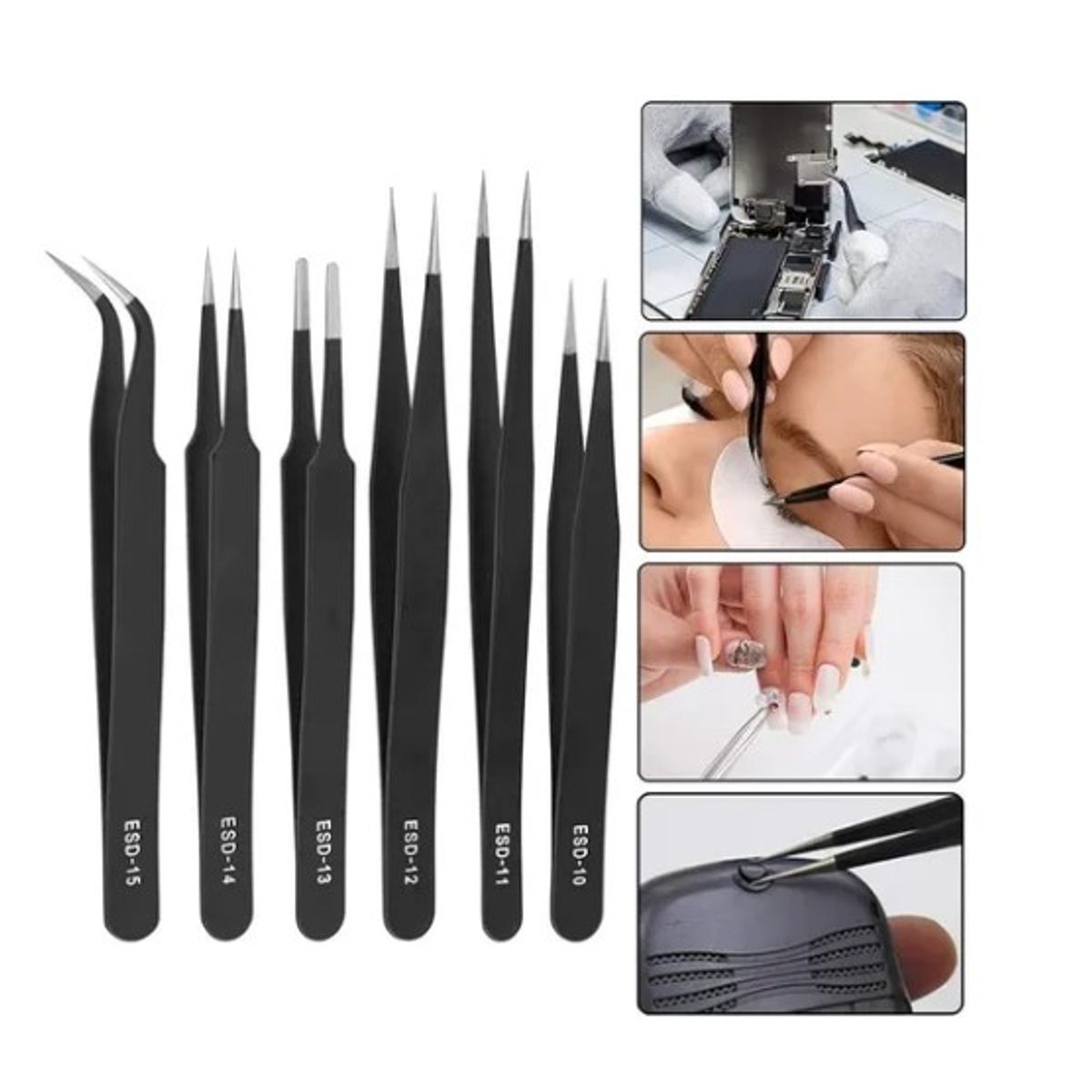 OFERTABKN - Set10 Pinzas Antiestáticas Precisión Relojería Y Electrónica