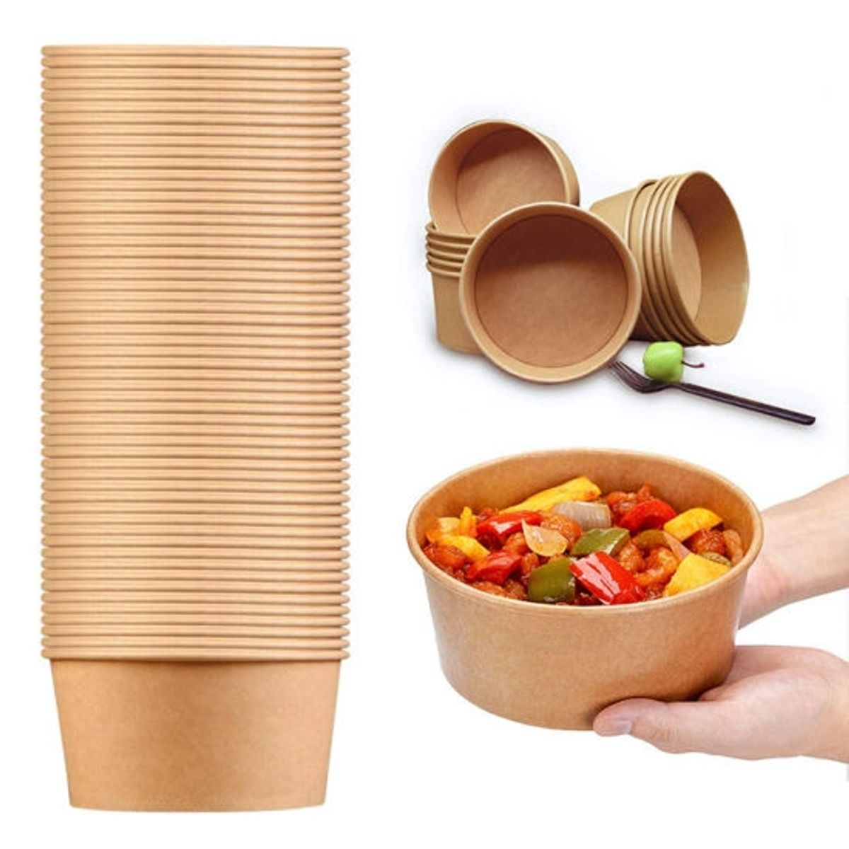 GENERICO - Envase Bowl + Tapa Compostable 100% Ecológico 1300cc Pack 20 Unidades