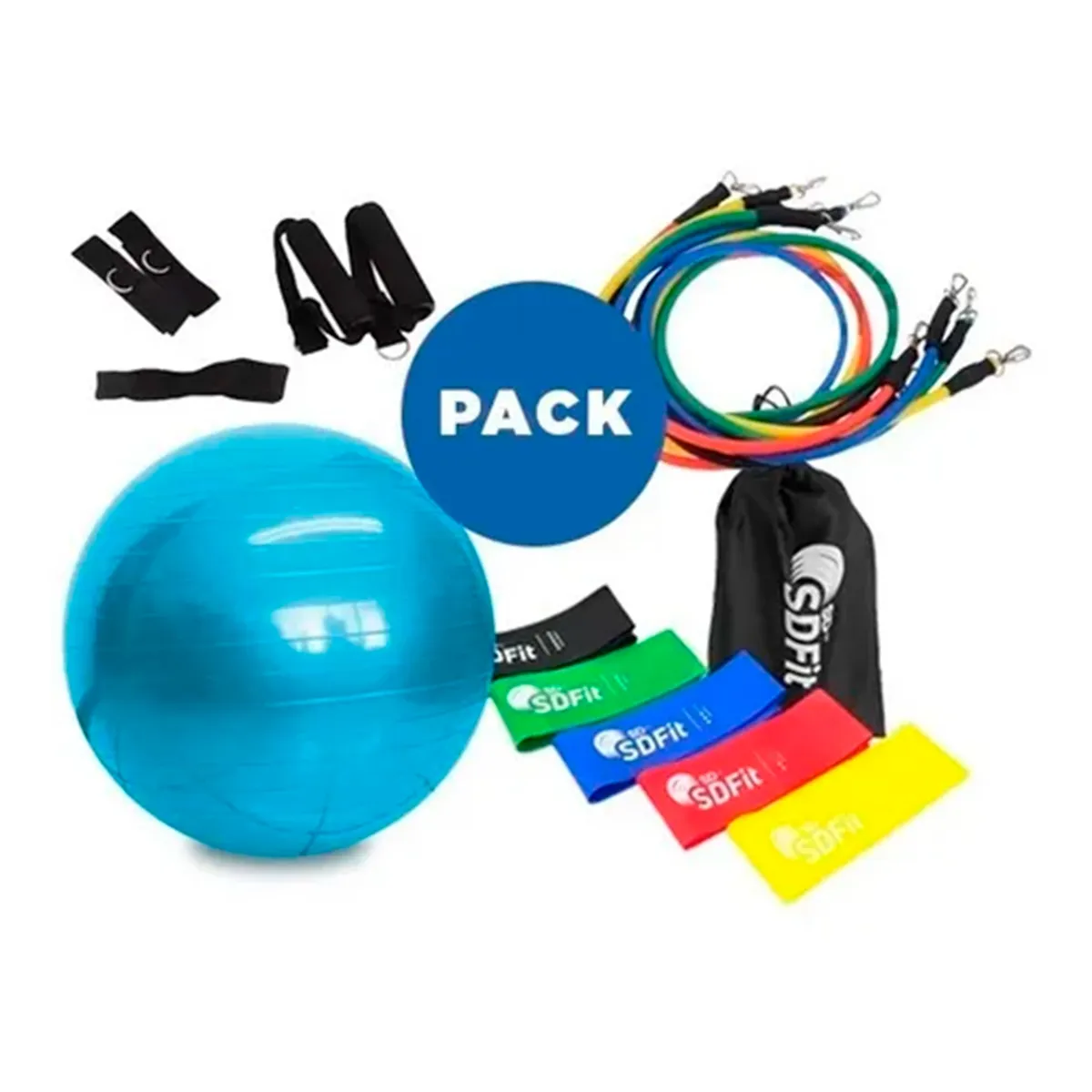 SDFIT - Pelota Pilates 75 Cm + Pack Loops + Kit 11 Piezas