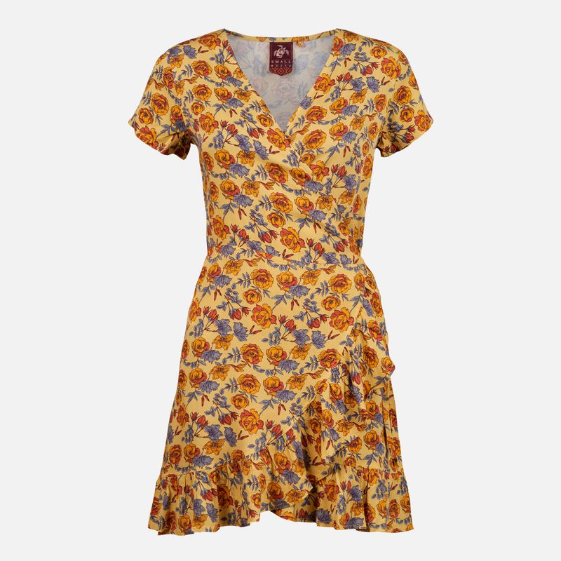 HAKA HONU - Vestido Mujer Aflora Full Print Amarillo Haka Honu