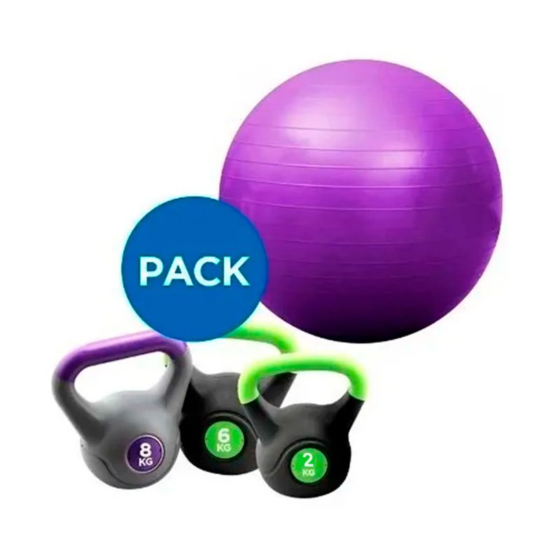 SDFIT - Kettlebell Pesa Rusa 2 + 4 + 8 Kg + Pelota Fitball Bandas