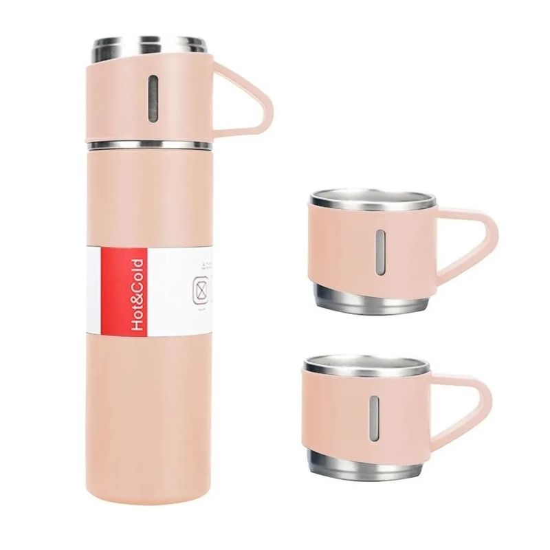 GENERICO - Set Termos Para Agua Caliente Termo Cafe + 3 Tazas 500 Ml