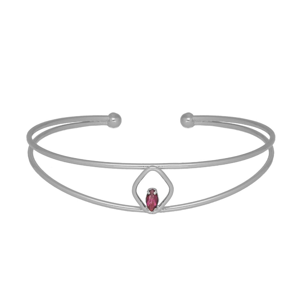 VICTORIA CRUZ - Pulsera caña rígida rombo color amatista elaborada en plata