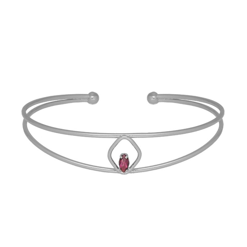 VICTORIA CRUZ - Pulsera caña rígida rombo color amatista elaborada en plata