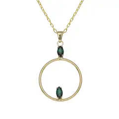 VICTORIA CRUZ - Collar corto círculo color verde bañado en oro