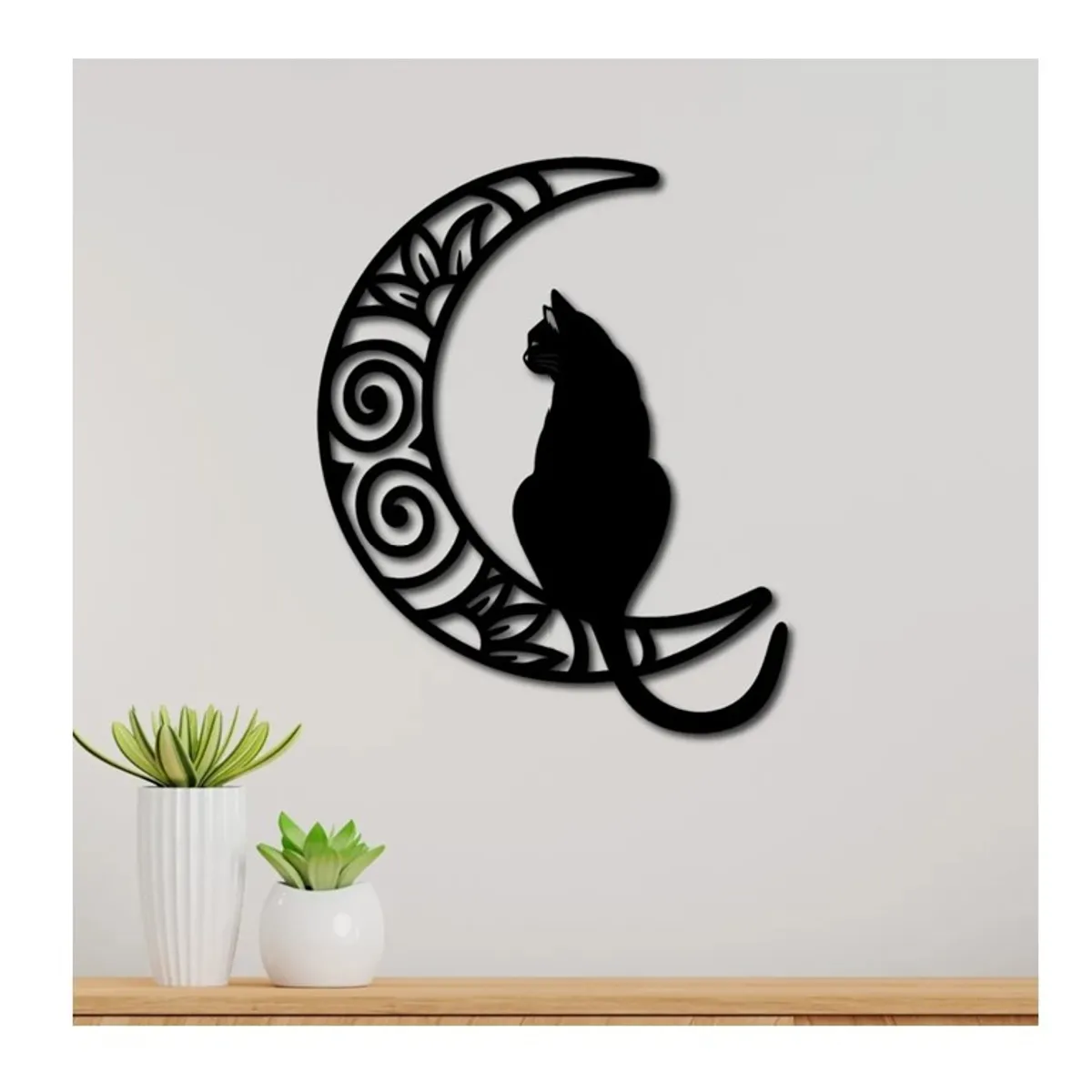 GENERICO - Cuadro Decorativo 3D Figura Gato Con Luna Mdf  38*33cm