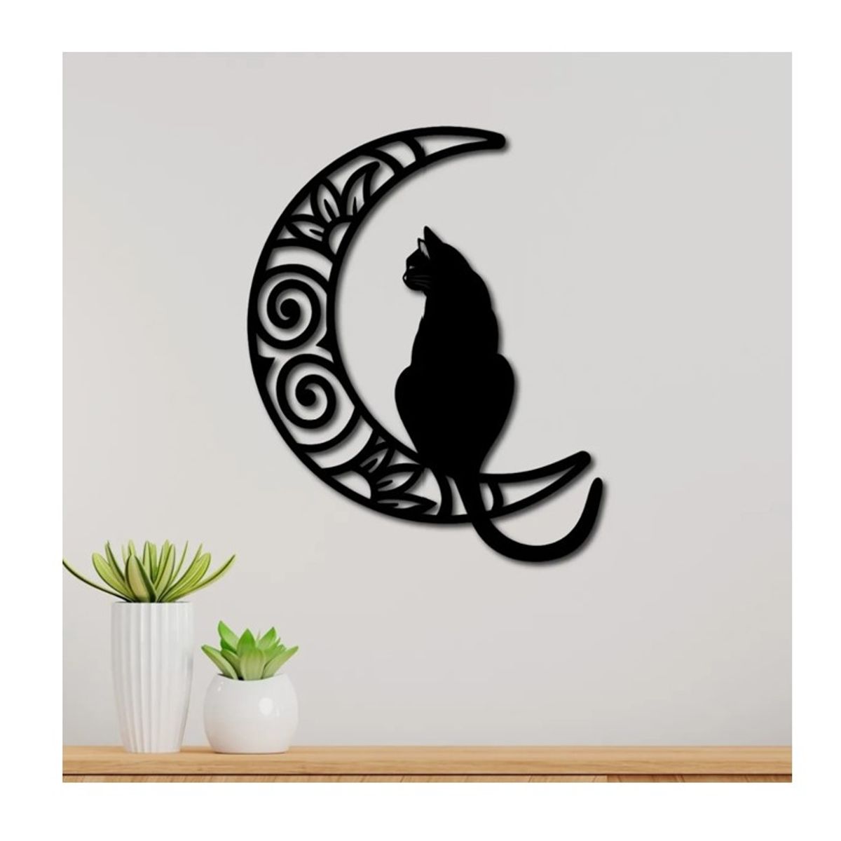 GENERICO - Cuadro Decorativo 3D Figura Gato Con Luna Mdf  38*33cm