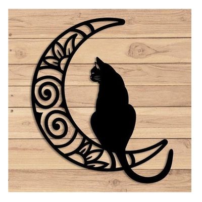 Imagen 2 del producto Cuadro Decorativo 3D Figura Gato Con Luna Mdf 38*33cm
