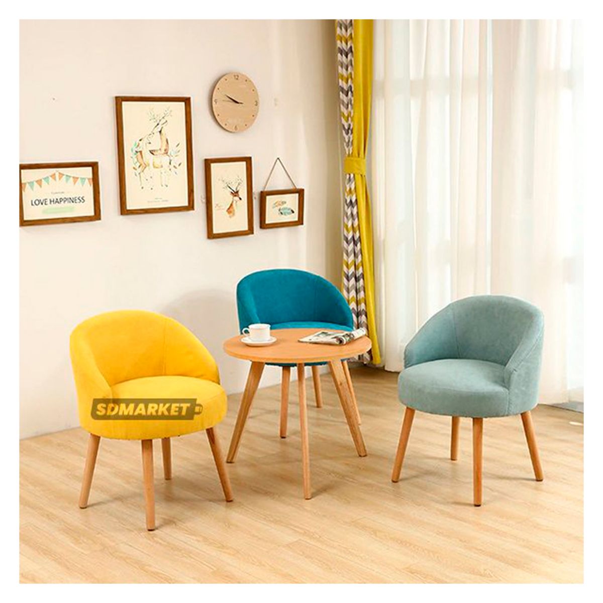 SDFIT - Set de 2x Sillas Velvet Gold Wood amarillo D43