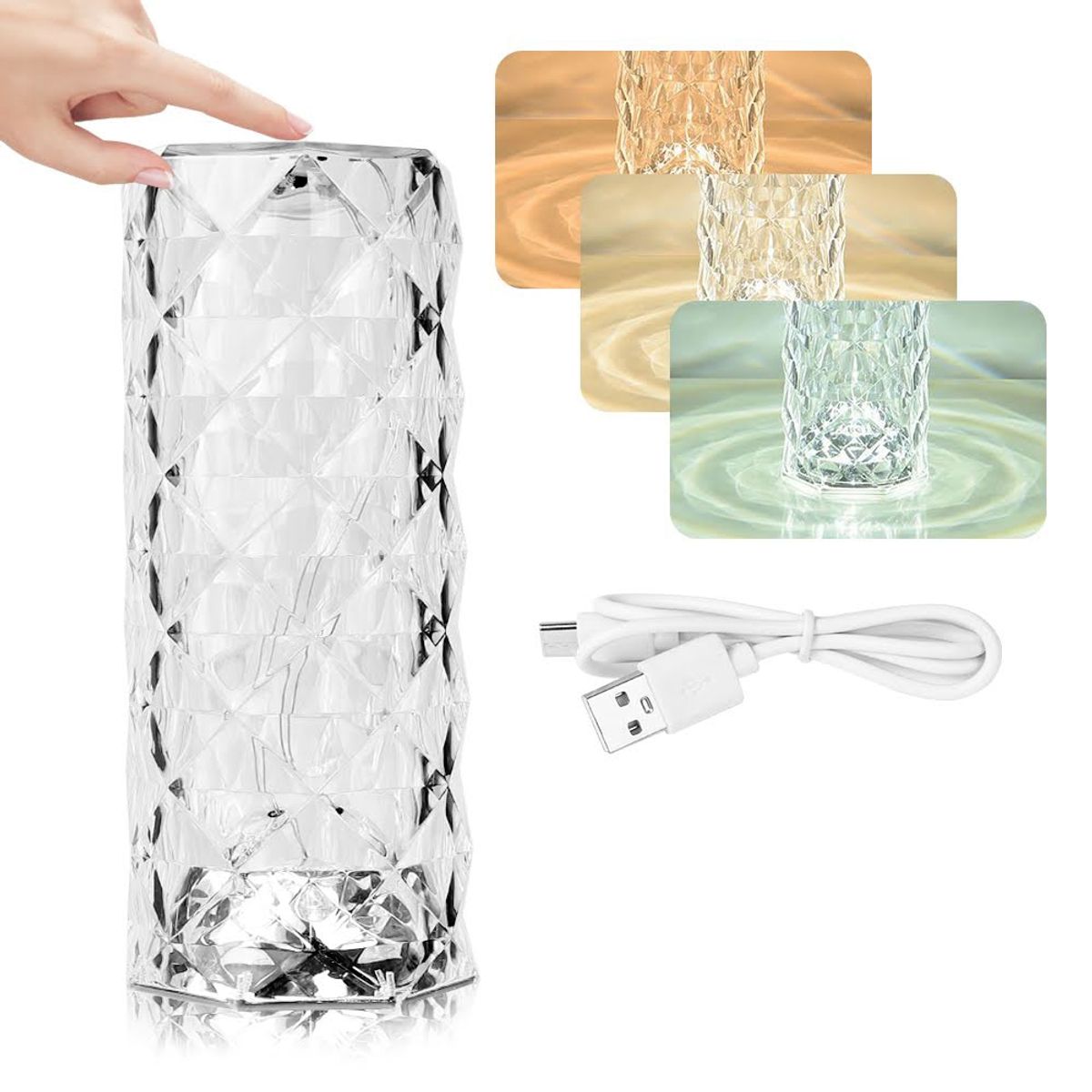 GENERICO - Lampara USB Touch Velador  Rosa Diamante Tactil USB