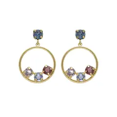 VICTORIA CRUZ - Par de Aros círculo multicolor de Velvet cristales multicolor
