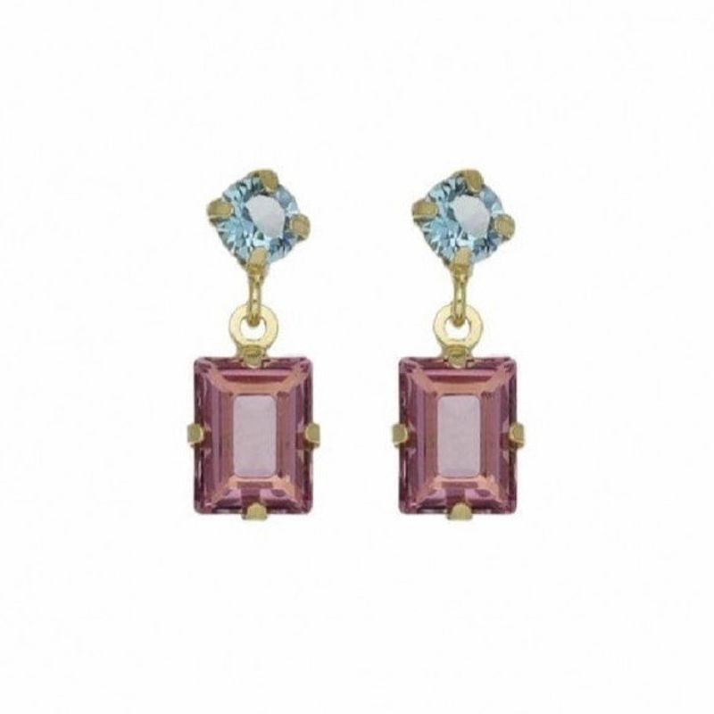 VICTORIA CRUZ - Par de aros Bañados en Oro y Cristales Multicolor Swarovski®