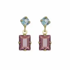 VICTORIA CRUZ - Par de aros Bañados en Oro y Cristales Multicolor Swarovski®