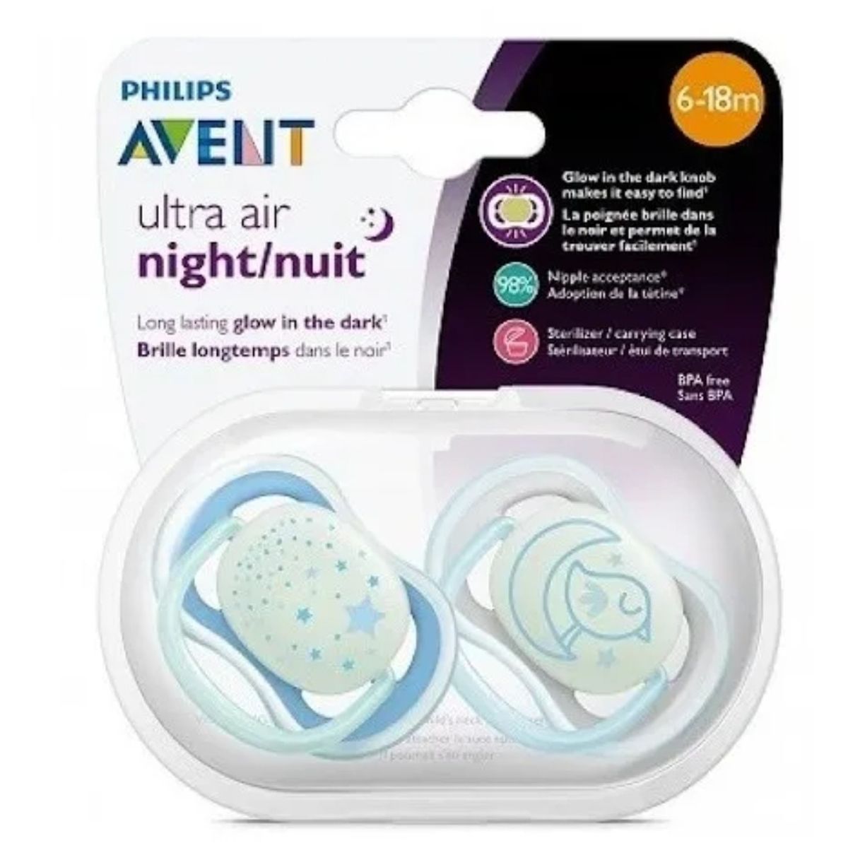 PHILIPS - Philips Avent Chupete Ultra Air Night Celeste 6- 18 Meses