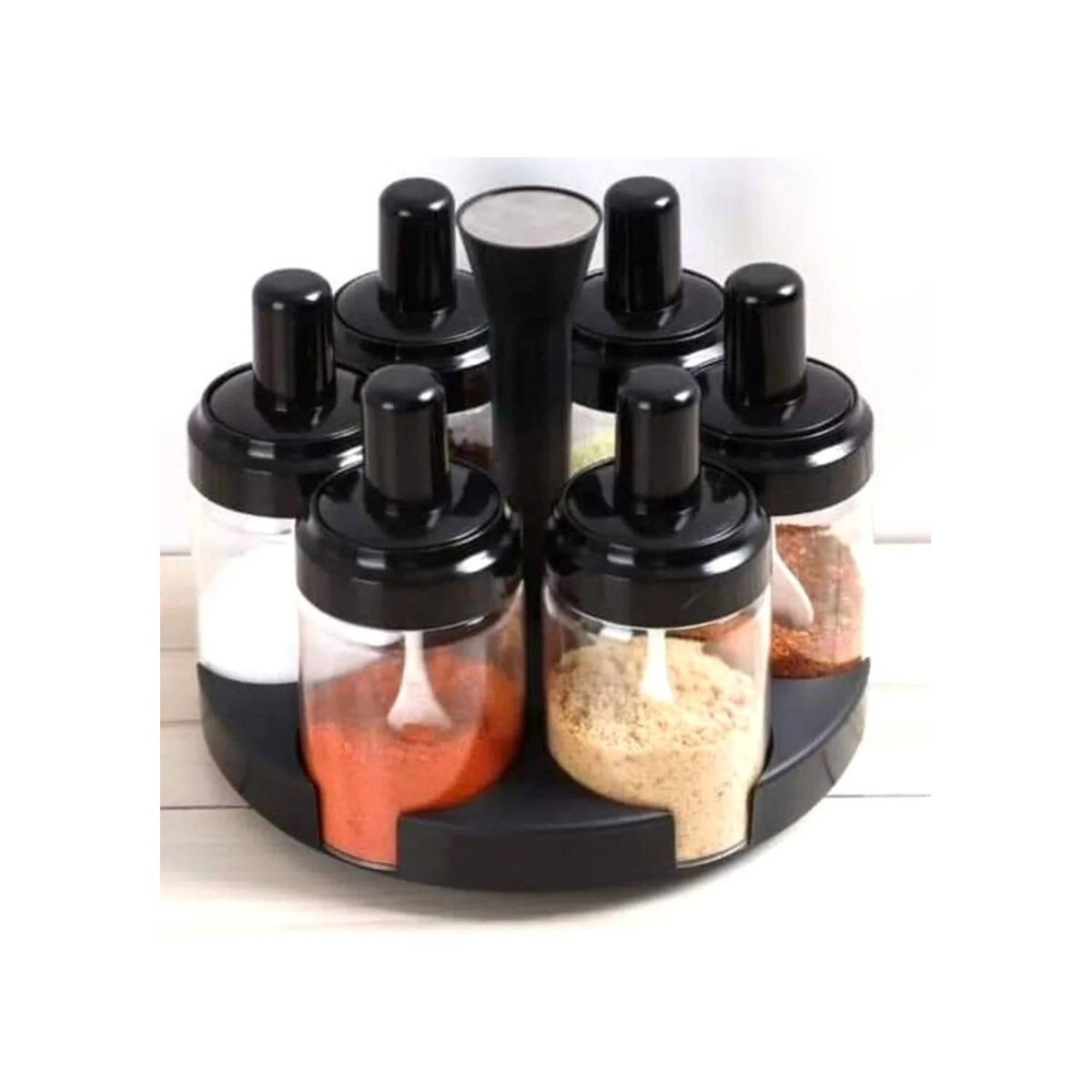 GENERICO - Set De 6 Contenedores Especieros Condimenteros De Vidrio Giratorio 360
