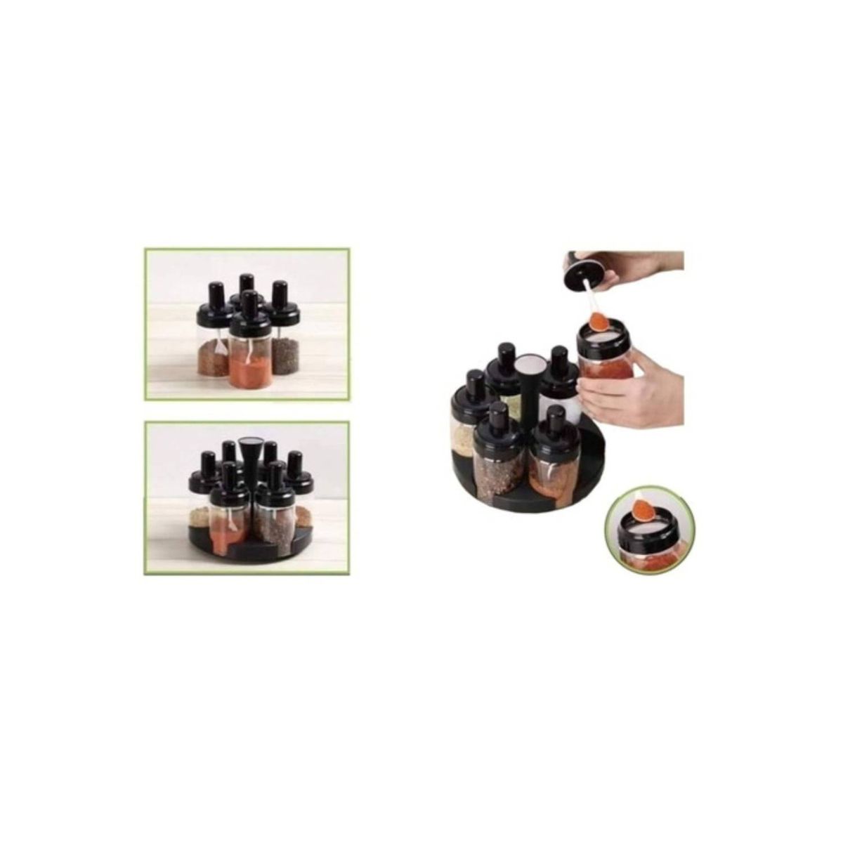 GENERICO - Set De 6 Contenedores Especieros Condimenteros De Vidrio Giratorio 360