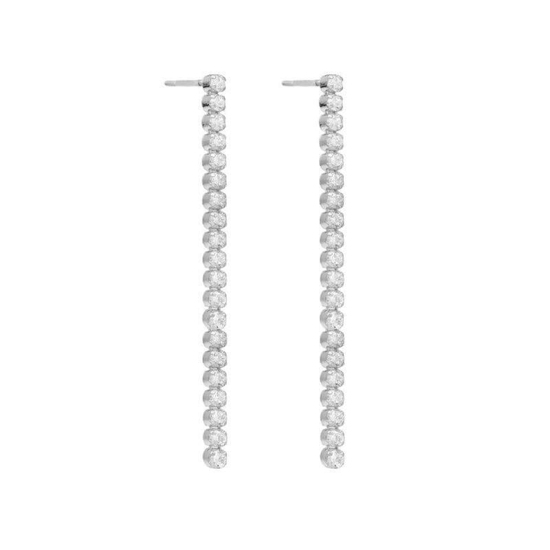 VICTORIA CRUZ - Par de aros largos circonitas de Eunoia de plata