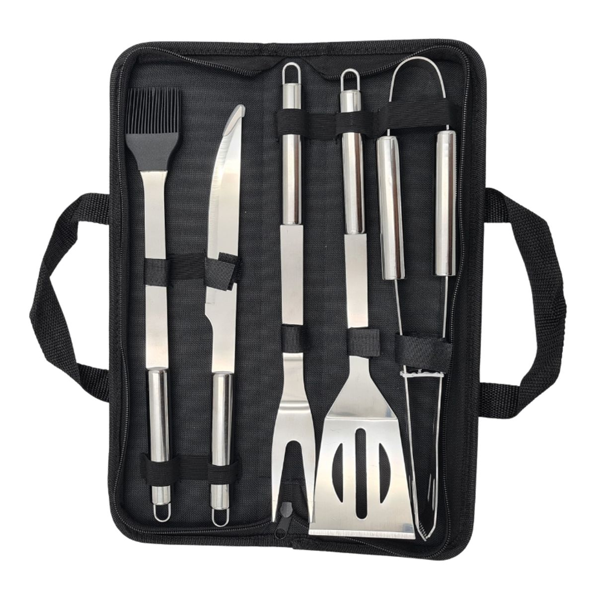 GENERICO - Set parrillero 5 piezas de acero inoxidable y bolso para asados