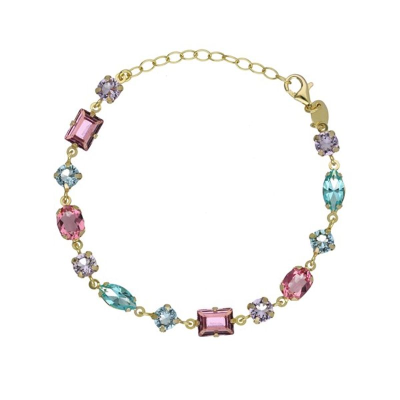 VICTORIA CRUZ - Pulsera Sabina Multicolor bañada en oro con Cristales