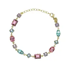 VICTORIA CRUZ - Pulsera Sabina Multicolor bañada en oro con Cristales