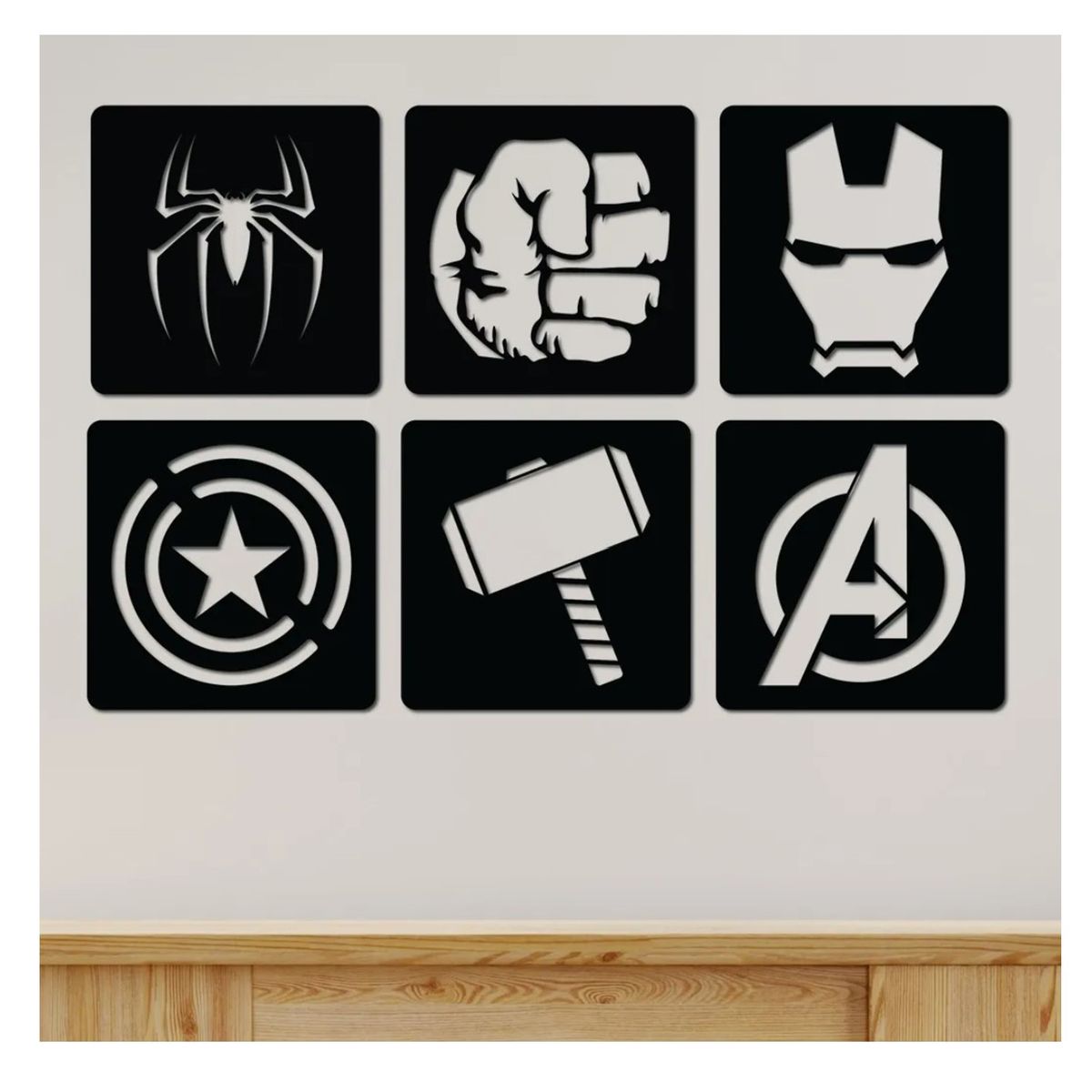 GENERICO - Cuadros Avengers 20x20cm cu Madera MDF Pack 6ud