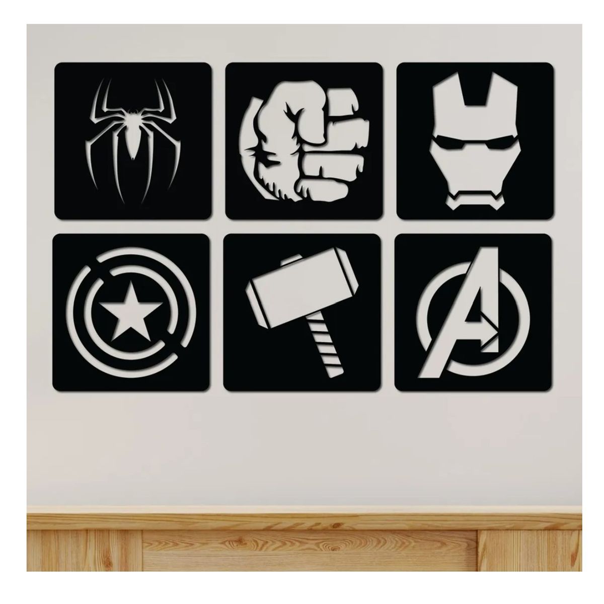 GENERICO - Cuadros Avengers 20x20cm cu Madera MDF Pack 6ud