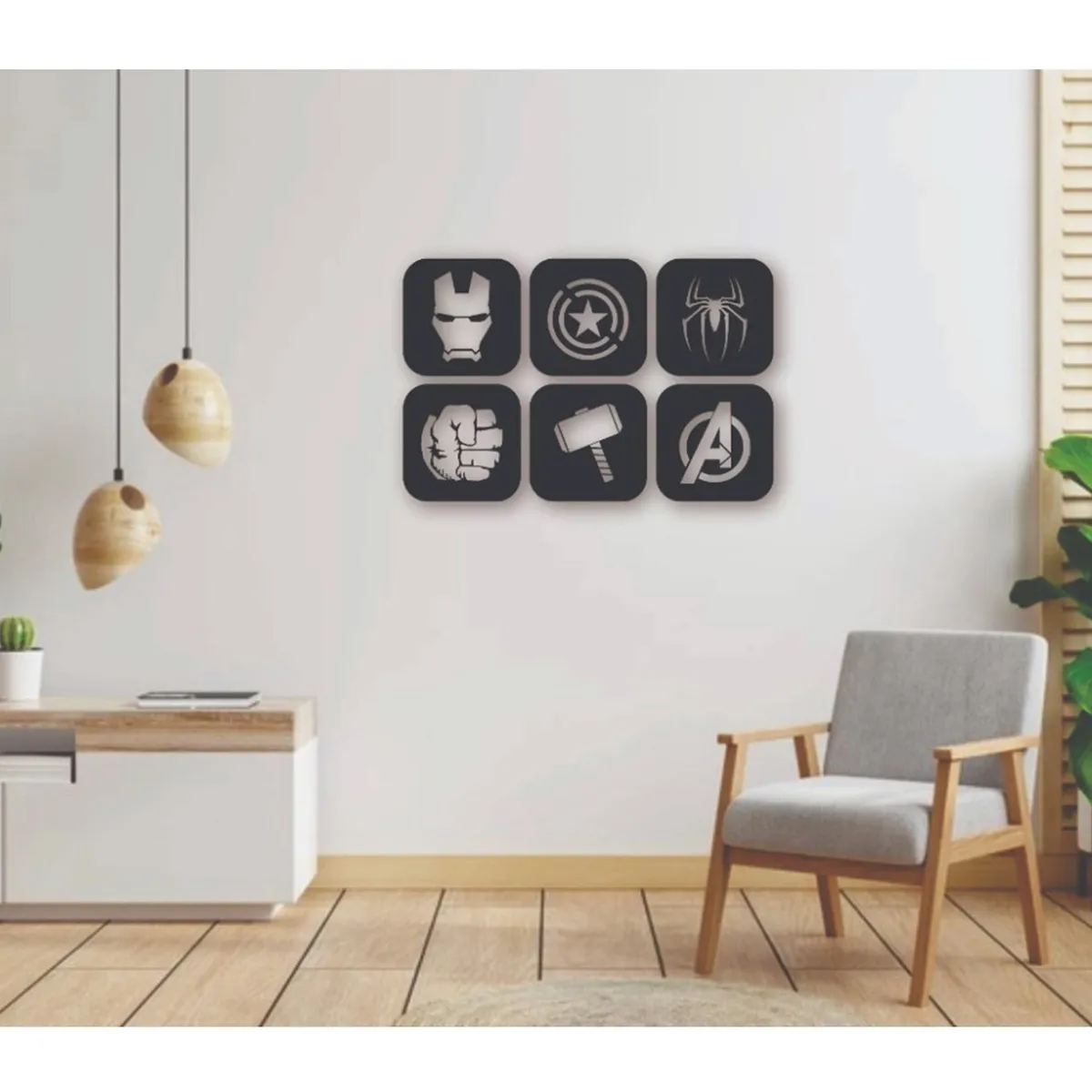GENERICO - Cuadros Avengers 20x20cm cu Madera MDF Pack 6ud