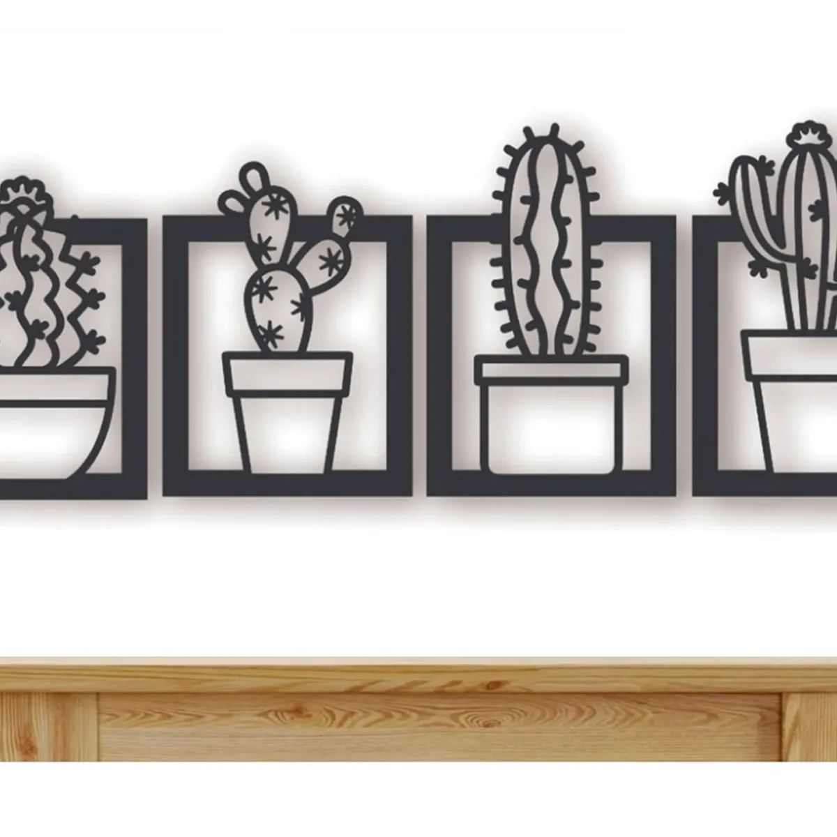 GENERICO - Cuadros Plantas Cactus 25x25cm  en Madera MDF Pack 4ud