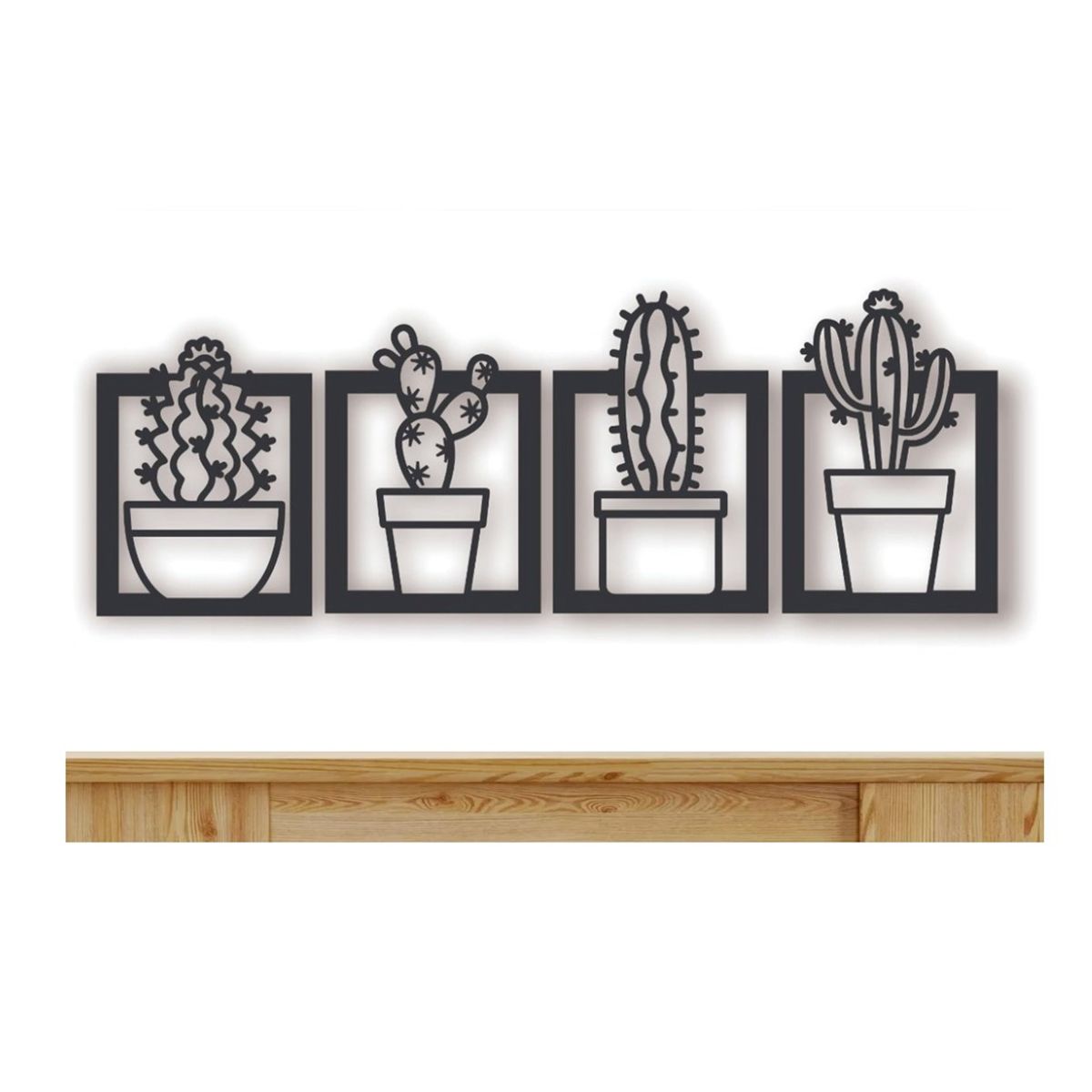 GENERICO - Cuadros Plantas Cactus 25x25cm  en Madera MDF Pack 4ud