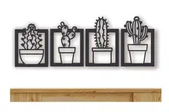 GENERICO - Cuadros Plantas Cactus 25x25cm en Madera MDF Pack 4ud
