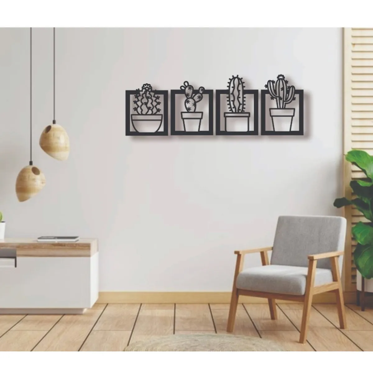 GENERICO - Cuadros Plantas Cactus 25x25cm  en Madera MDF Pack 4ud