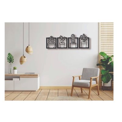 Imagen 2 del producto Cuadros Plantas Cactus 25x25cm en Madera MDF Pack 4ud