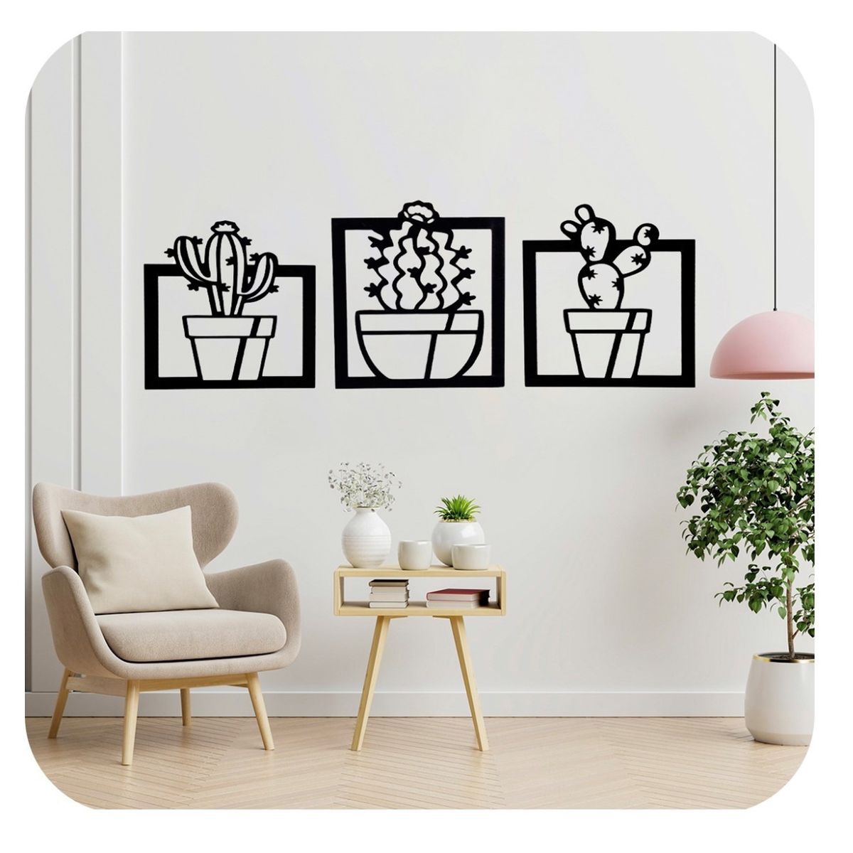 GENERICO - Cuadros Plantas Cactus 32x28cm cu en Madera MDF Pack 3ud