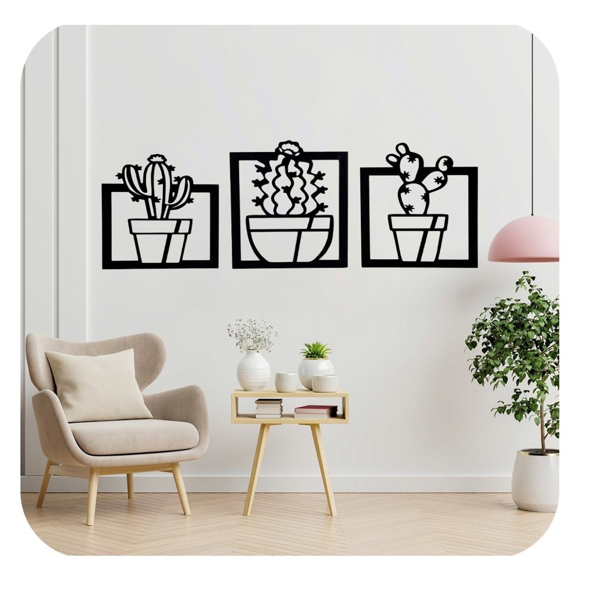 GENERICO - Cuadros Plantas Cactus 32x28cm cu en Madera MDF Pack 3ud