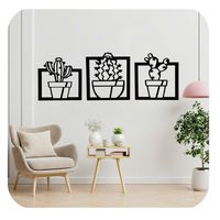 Cuadros Plantas Cactus 32x28cm cu en Madera MDF Pack 3ud
