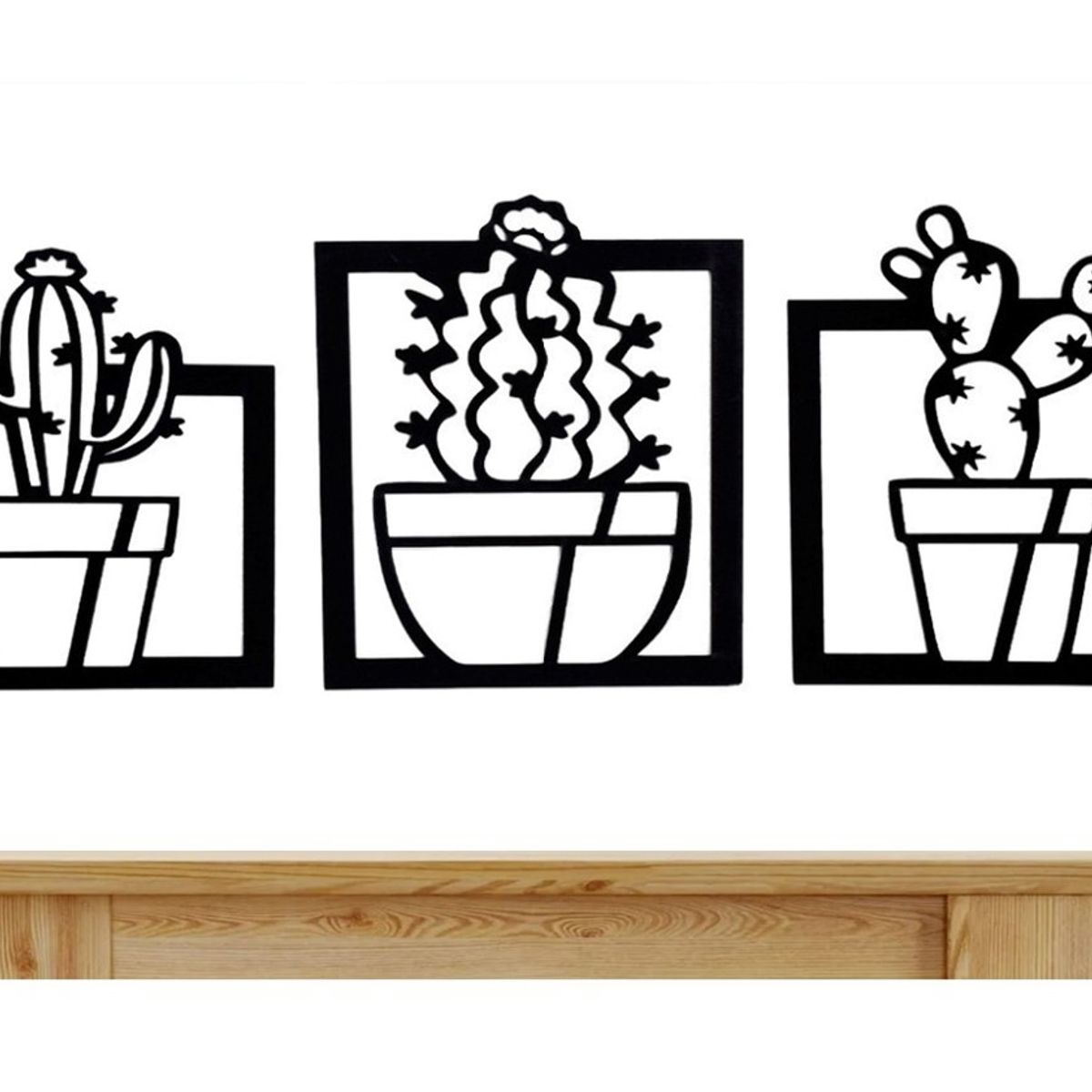 GENERICO - Cuadros Plantas Cactus 32x28cm cu en Madera MDF Pack 3ud