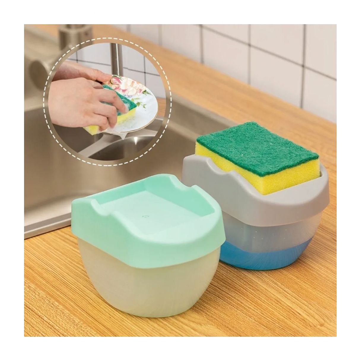 GENERICO - Dispensador De Jabón Liquido Para Lava Platos Con Esponja