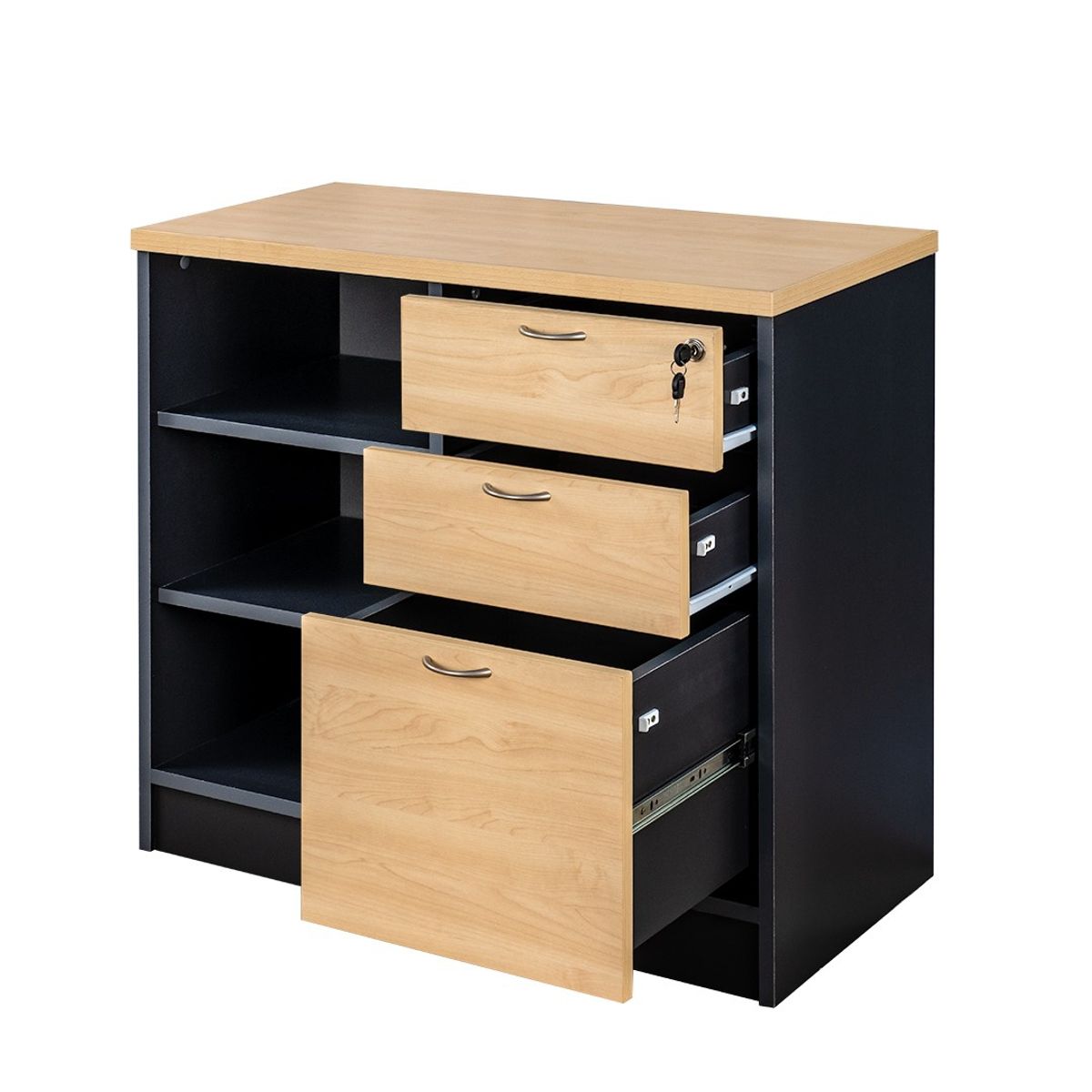 GENERICO - Cajonera Repisero con Llave 3 Cajones 3 repisas. Melamina Compacta