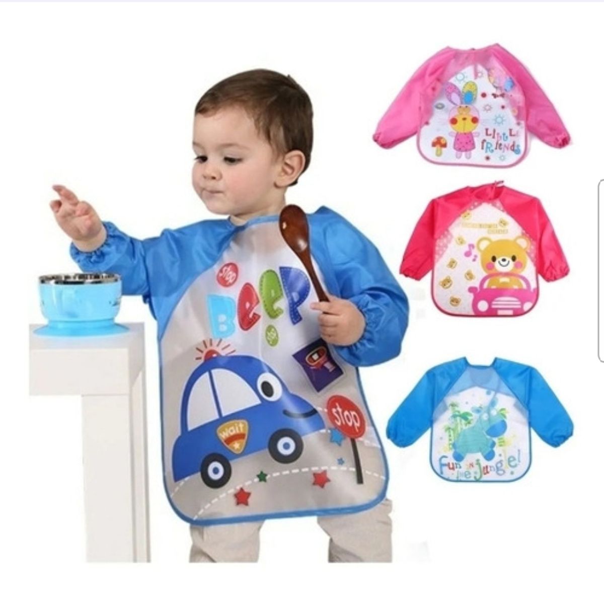 GENERICO - Pack 3 babero impermeable bebé con mangas niña