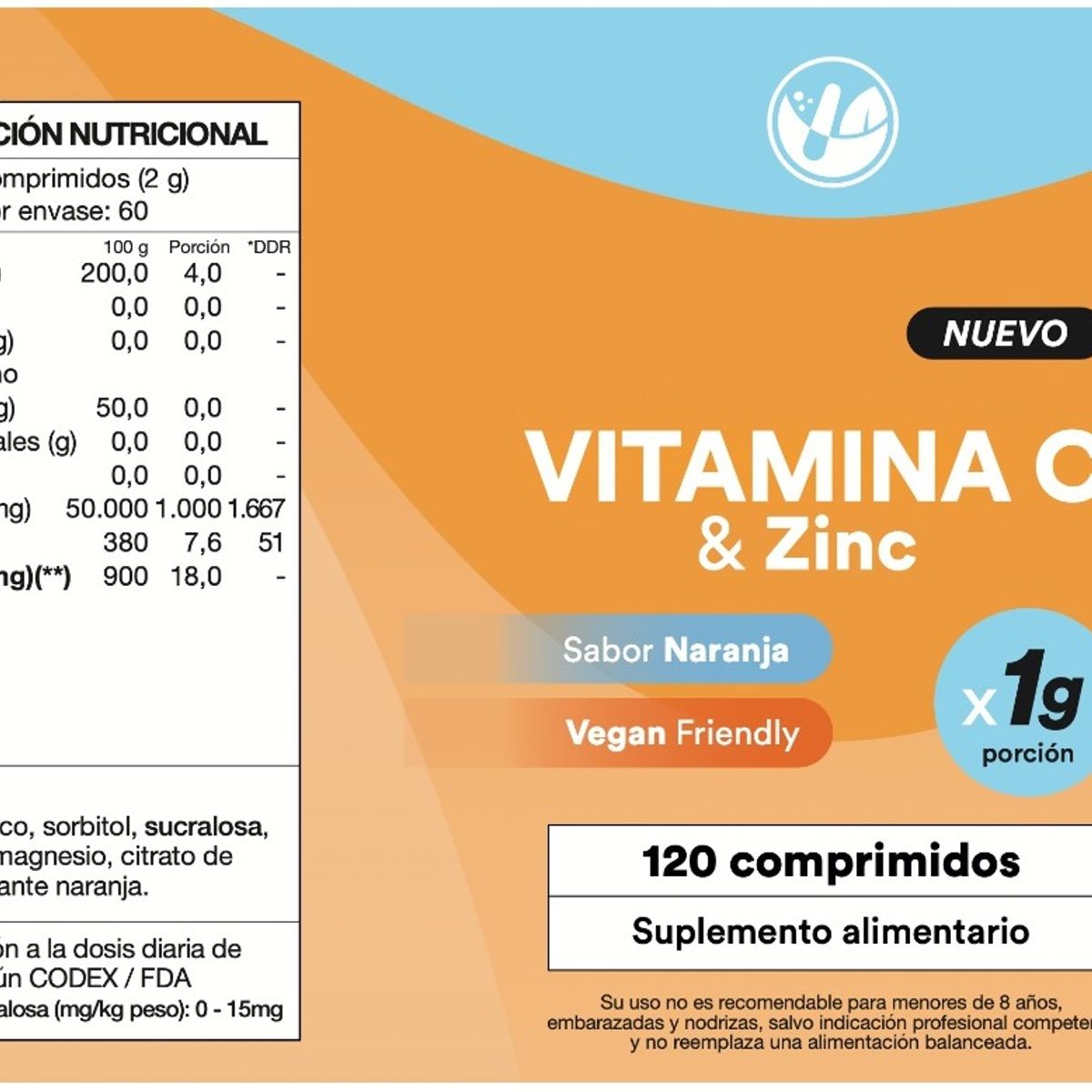 NATURAL FARM - Vitamina C + Zinc 1000mg Nf 2 Frascos 240 Comp. Masticables 2x120