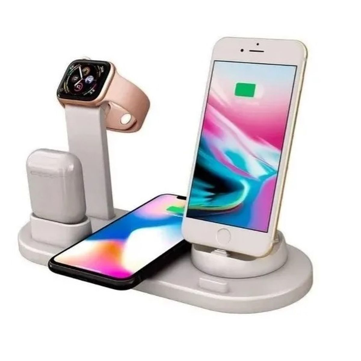 GENERICO - Estacion Carga Inalambrica 4 En 1 Para iPhone Samsung Xiaomi Blanco