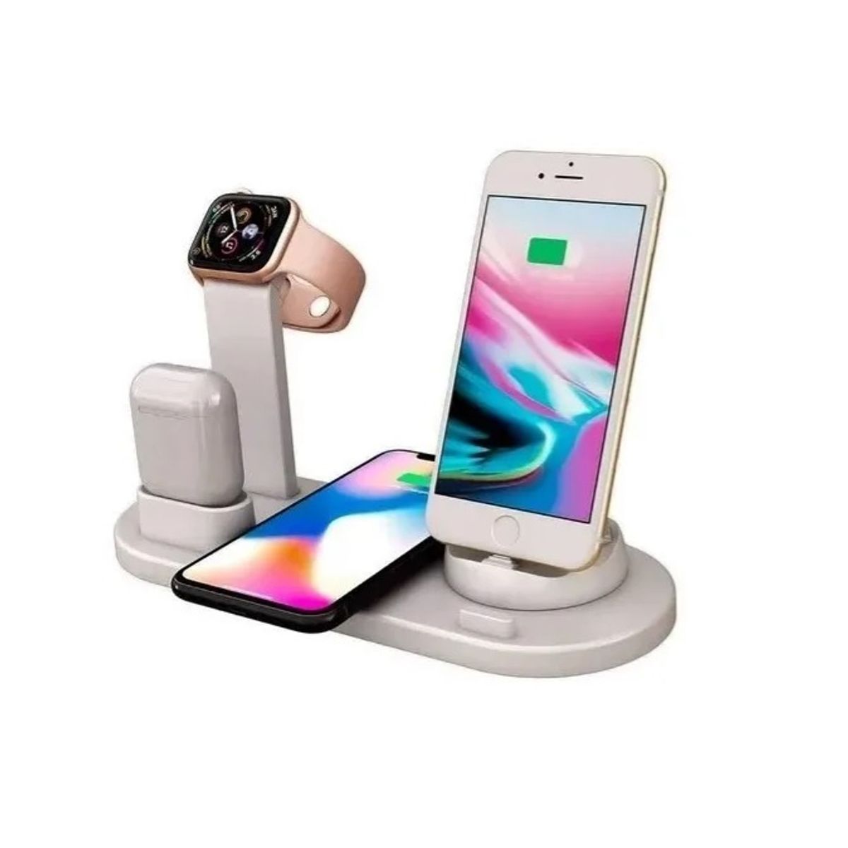 GENERICO - Estacion Carga Inalambrica 4 En 1 Para iPhone Samsung Xiaomi Blanco