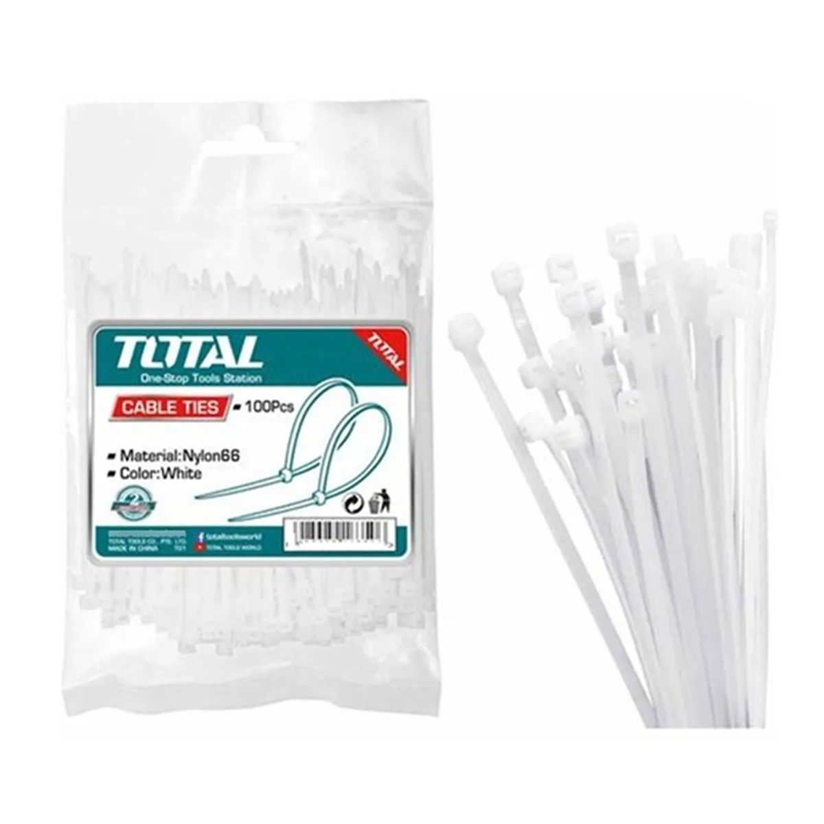 TOTAL TOOLS - Pack 100 Brida Amarra Abrazadera Plastica 3.6 x 200mm