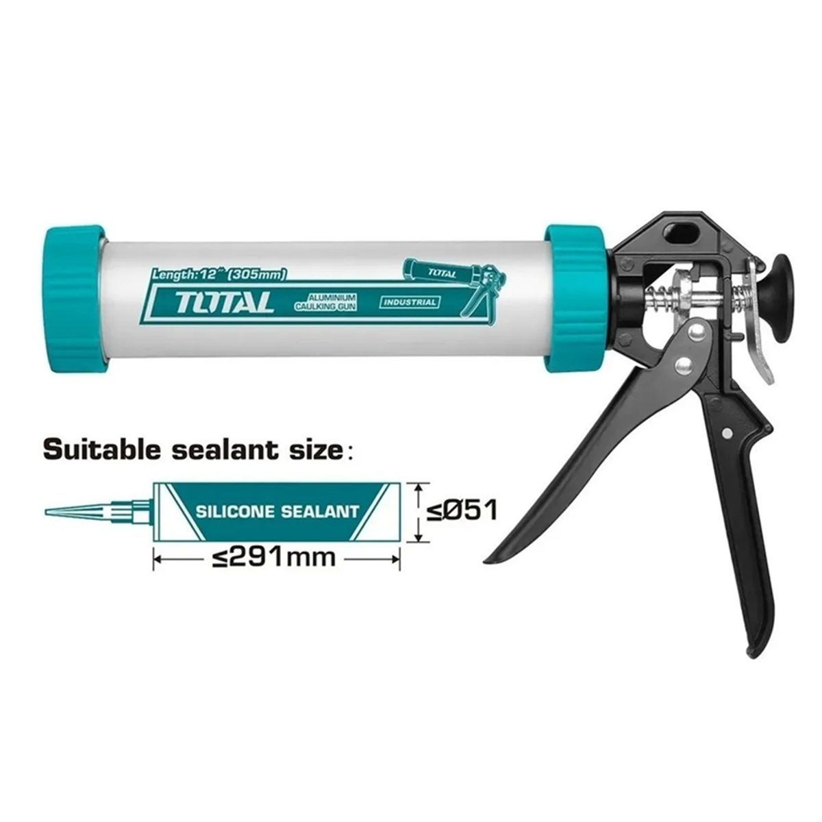 TOTAL TOOLS - Pistola Calafatera Aluminio Para Pate Silicona 12 PuLG