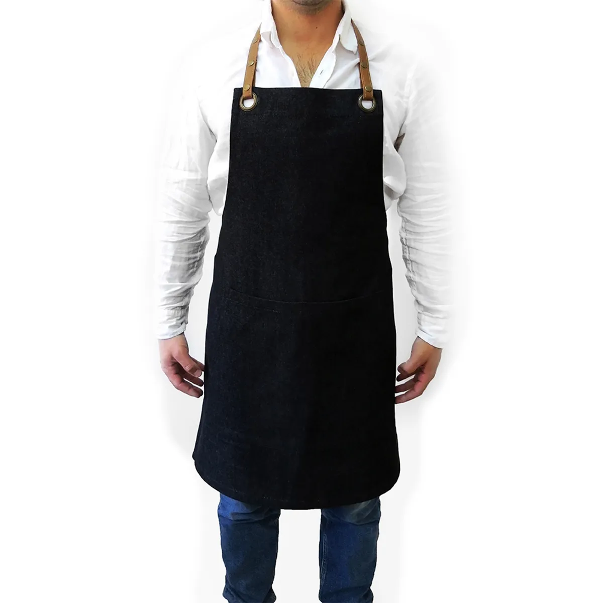 INDUSBORD - Pechera Jeans Negro con Detalle Superior Cuero Sintético