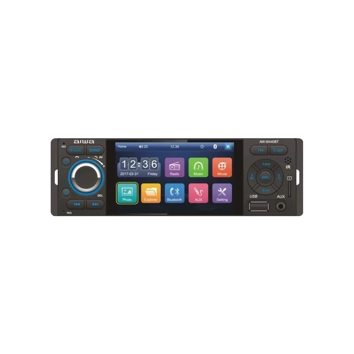 AIWA - Radio Auto 1 Din Con Pantalla Tactil De 4'' Aiwa Aw-w440bt.