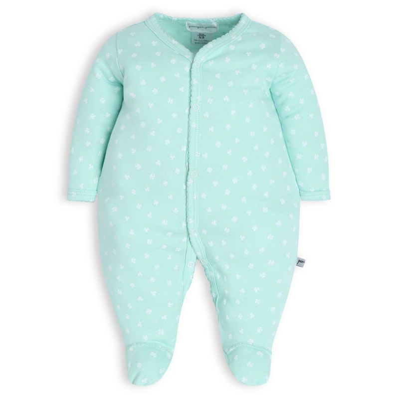 POMPON PIMA - Enterito Pijama Bebé - Algodón Pima - Treboles - Verde Agua