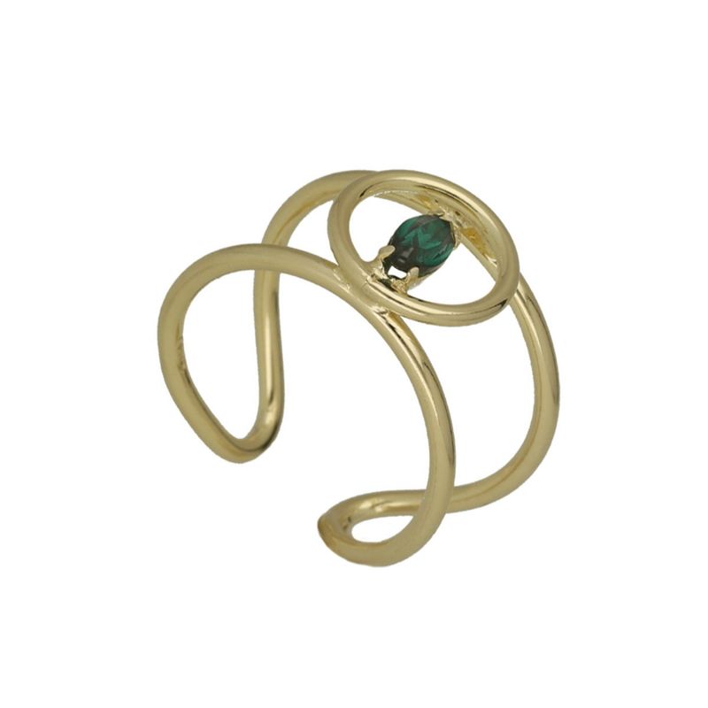 VICTORIA CRUZ - Anillo ajustable círculo color esmeralda bañado en oro