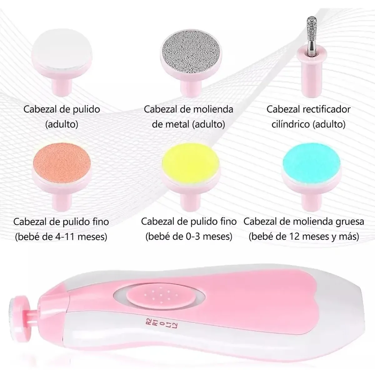 GENERICO - Corta Unas Bebe rosado Lima Electrica Luz Led Kit Manicura Infantil A Bateria Seguro Silencioso