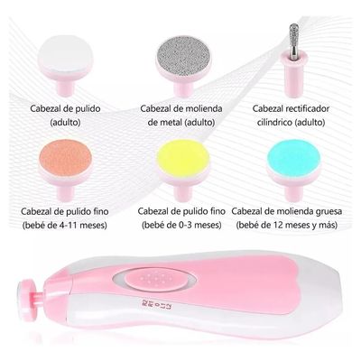 Imagen 2 del producto Corta Unas Bebe rosado Lima Electrica Luz Led Kit Manicura Infantil A Bateria Seguro Silencioso